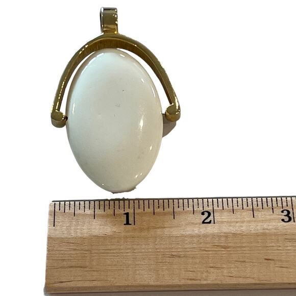 Vintage Acrylic White Oval Pendant Gold Tone Hardware 3 inch length - Picture 3 of 5